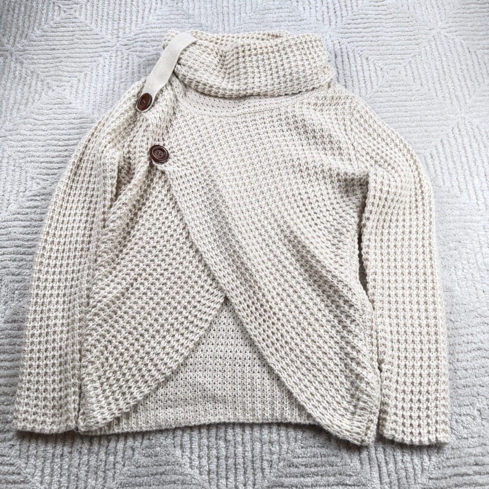 Miracle USA Wrap Sweater Womens M/L Cream Waffle Knit Coastal Boho Hygge Earthy